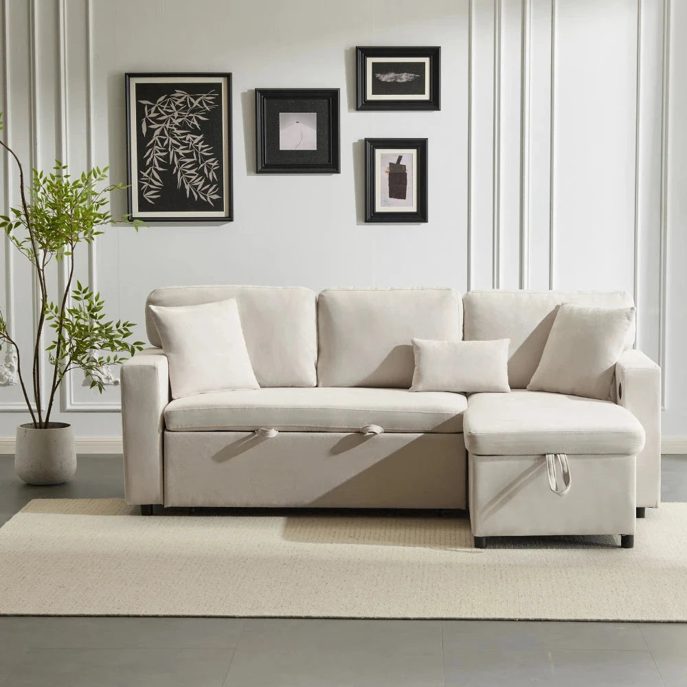 UrbanNest 3-Seater L-Shaped Corner Sofa Bed with Storage &amp; Integrated Shelf Manwatstore