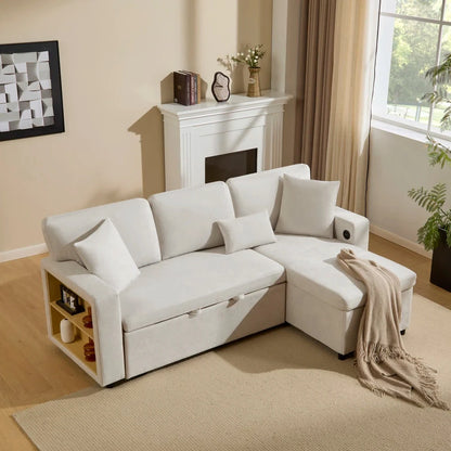 UrbanNest 3-Seater L-Shaped Corner Sofa Bed with Storage &amp; Integrated Shelf Manwatstore