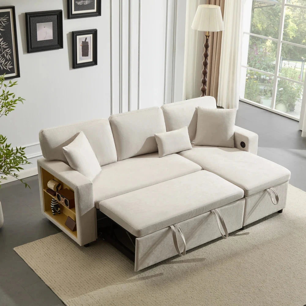 UrbanNest 3-Seater L-Shaped Corner Sofa Bed with Storage &amp; Integrated Shelf Manwatstore