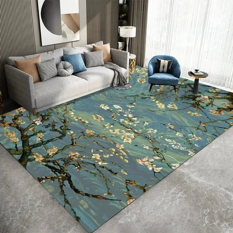 Van Gogh Style Impressionist Art Floor Carpet Starry Night Design Anti-Slip Rug for Kids Room Bedroom Living Room Home Decor Manwatstore