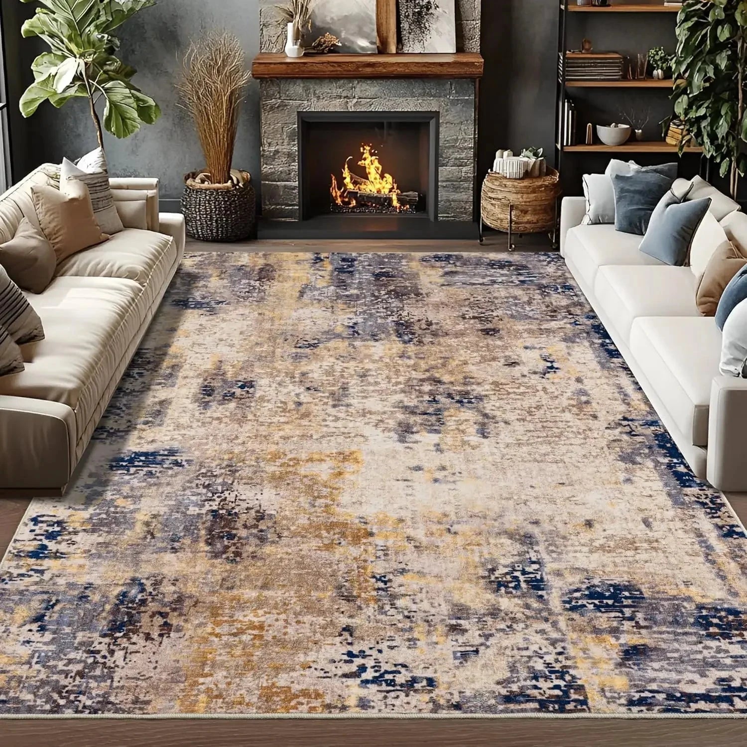 VIKAMA Modern Abstract Washable Area Rugs for Bedroom Stain Resistant Non Slip Large Blue Soft Indoor Carpet for Home Decor Manwatstore