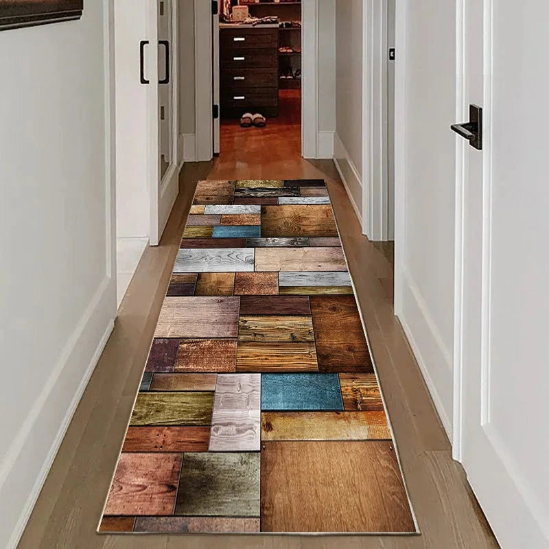 VIKAMA Vintage Wood Grain Runner Rug – Non-Slip Hallway &amp; Kitchen Carpet Manwatstore