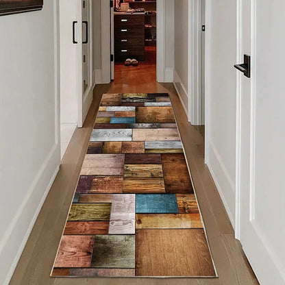 VIKAMA Vintage Wood Grain Runner Rug – Non-Slip Hallway &amp; Kitchen Carpet Manwatstore