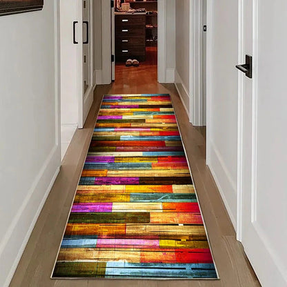 VIKAMA Vintage Wood Grain Runner Rug – Non-Slip Hallway &amp; Kitchen Carpet Manwatstore