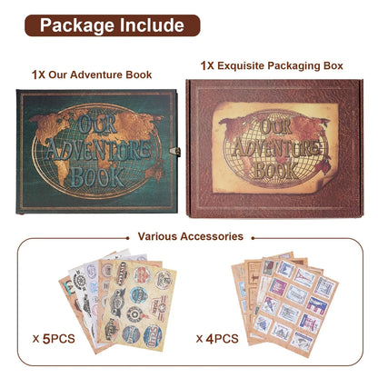 Vintage 12x12 Scrapbook Photo Album – “Our Adventure Book” with Gift Box &amp; Accessories Manwatstore