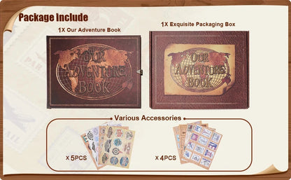 Vintage 12x12 Scrapbook Photo Album – “Our Adventure Book” with Gift Box &amp; Accessories Manwatstore