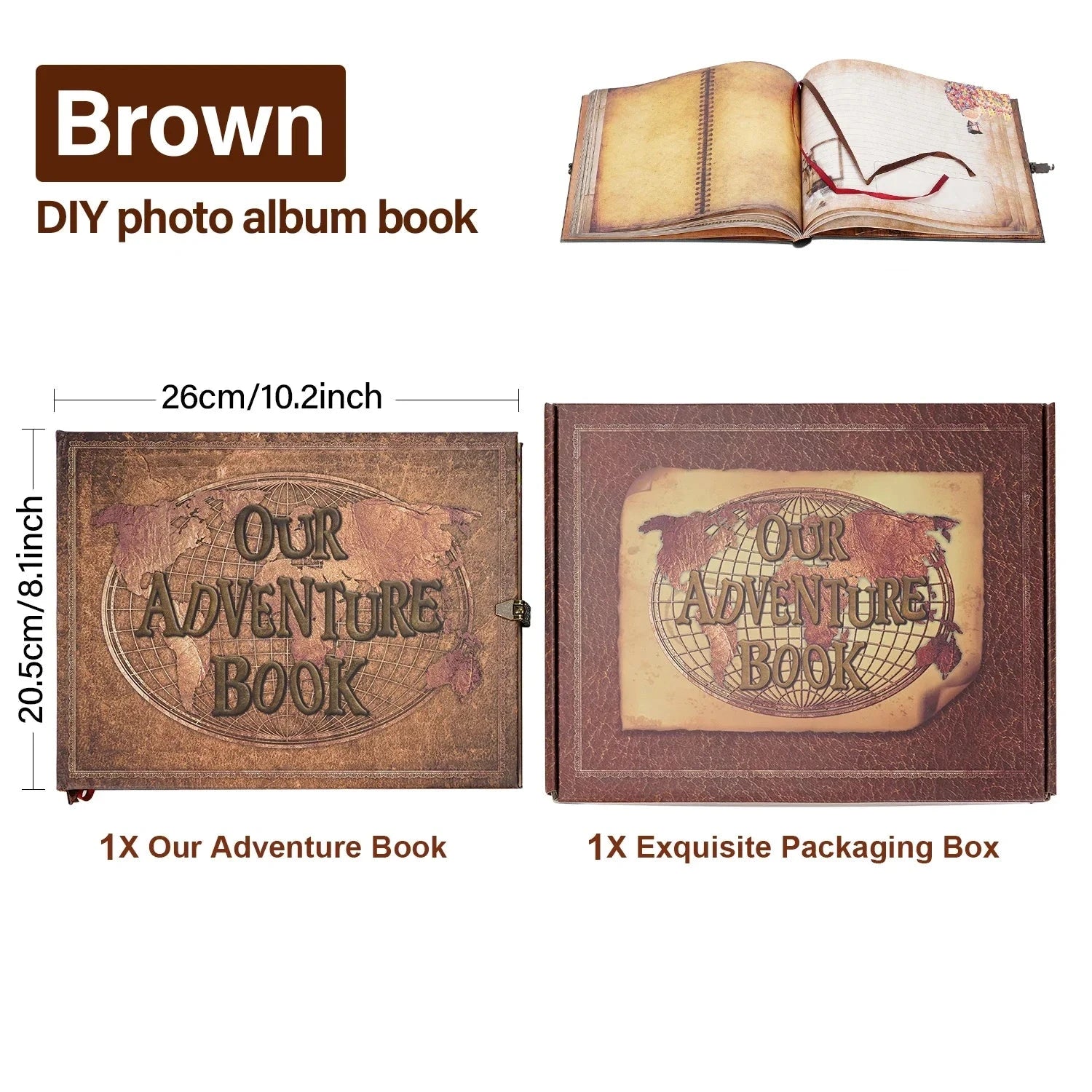 Vintage 12x12 Scrapbook Photo Album – “Our Adventure Book” with Gift Box &amp; Accessories Manwatstore