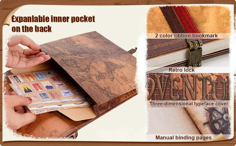 Vintage 12x12 Scrapbook Photo Album – “Our Adventure Book” with Gift Box & Accessories Manwatstore