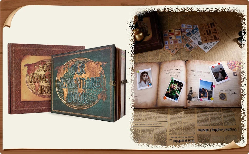 Vintage 12x12 Scrapbook Photo Album – “Our Adventure Book” with Gift Box &amp; Accessories Manwatstore