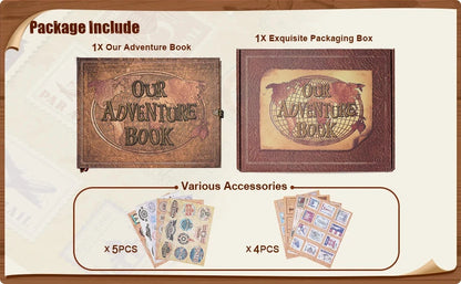 Vintage 12x12 Scrapbook Photo Album – “Our Adventure Book” with Gift Box &amp; Accessories Manwatstore