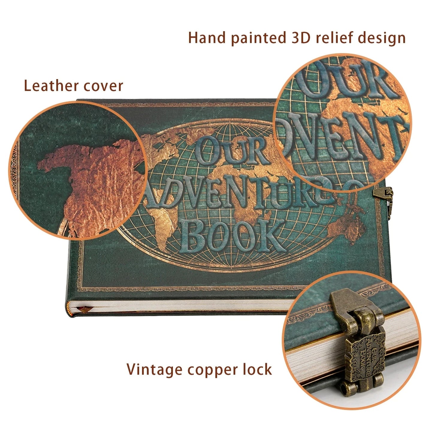 Vintage 12x12 Scrapbook Photo Album – “Our Adventure Book” with Gift Box & Accessories Manwatstore