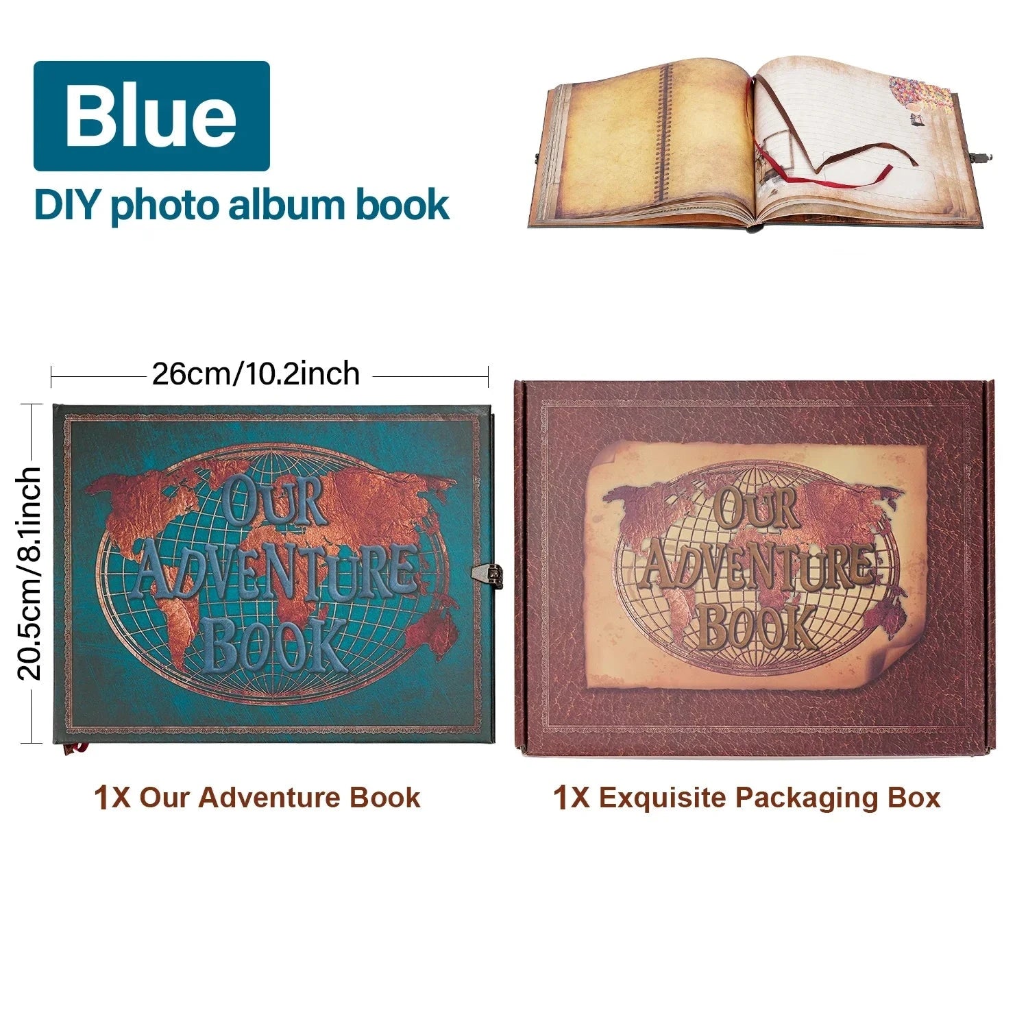 Vintage 12x12 Scrapbook Photo Album – “Our Adventure Book” with Gift Box &amp; Accessories Manwatstore