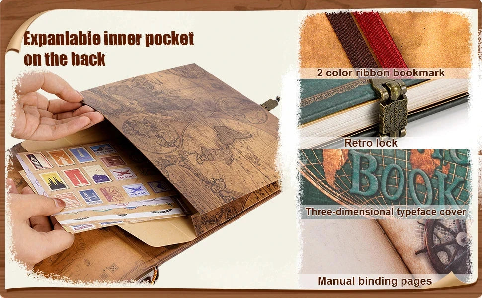 Vintage 12x12 Scrapbook Photo Album – “Our Adventure Book” with Gift Box & Accessories Manwatstore