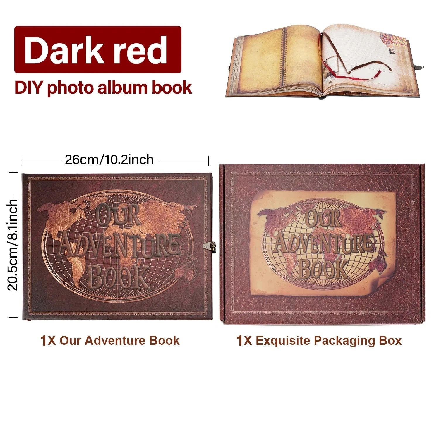 Vintage 12x12 Scrapbook Photo Album – “Our Adventure Book” with Gift Box & Accessories Manwatstore
