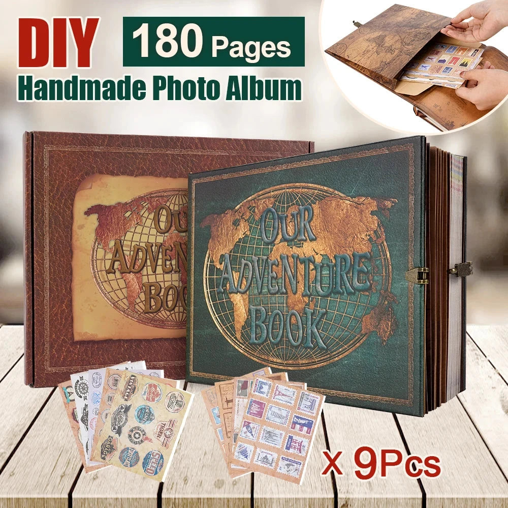 Vintage 12x12 Scrapbook Photo Album – “Our Adventure Book” with Gift Box &amp; Accessories Manwatstore