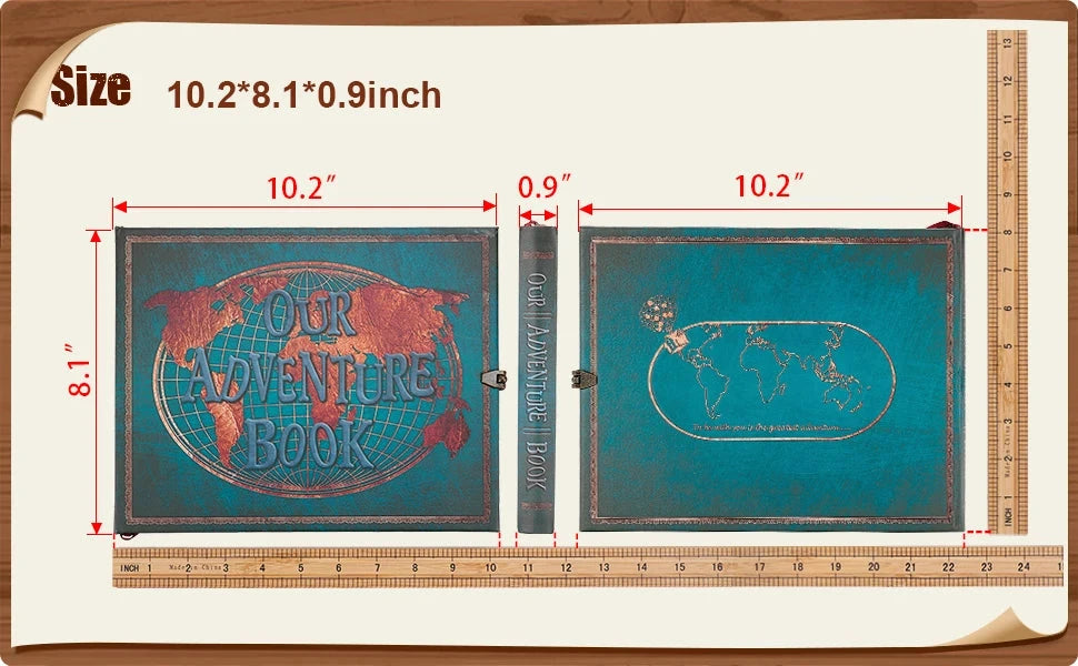 Vintage 12x12 Scrapbook Photo Album – “Our Adventure Book” with Gift Box & Accessories Manwatstore