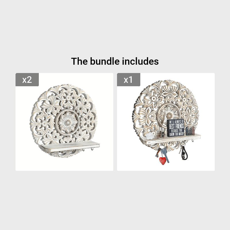 [Wall Shelf With Hooks] 1pc Rustic Whitewashed Wood Floating Wall Shelves Organizer With Hooks Whitewashed Wood Entryway Storage Shelf With 5 Metal Key Hooks For Bedroom Decorative Jewelry Organizer, Wall Decor Manwatstore