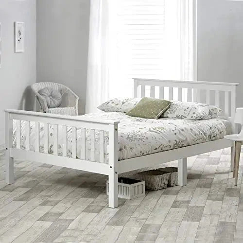 White Wooden Double Bed Frame – 4FT6 (135 x 190 cm) Manwatstore