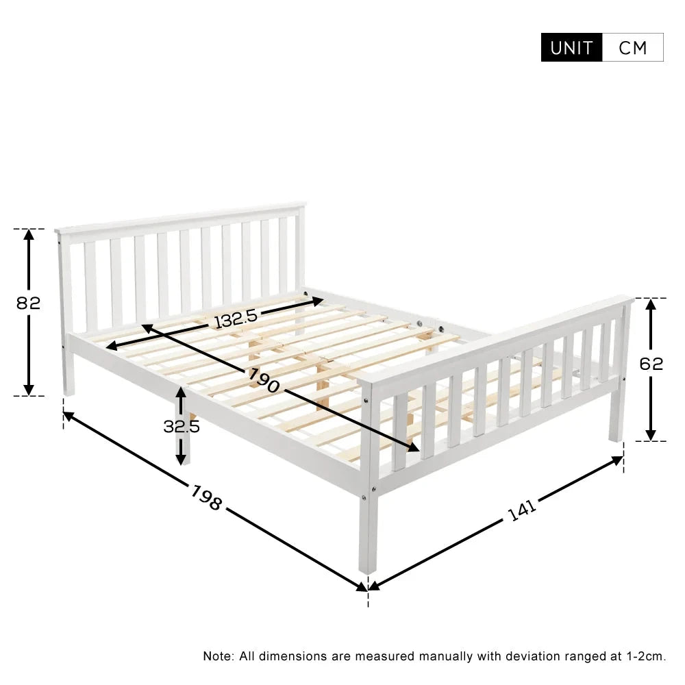 White Wooden Double Bed Frame – 4FT6 (135 x 190 cm) Manwatstore