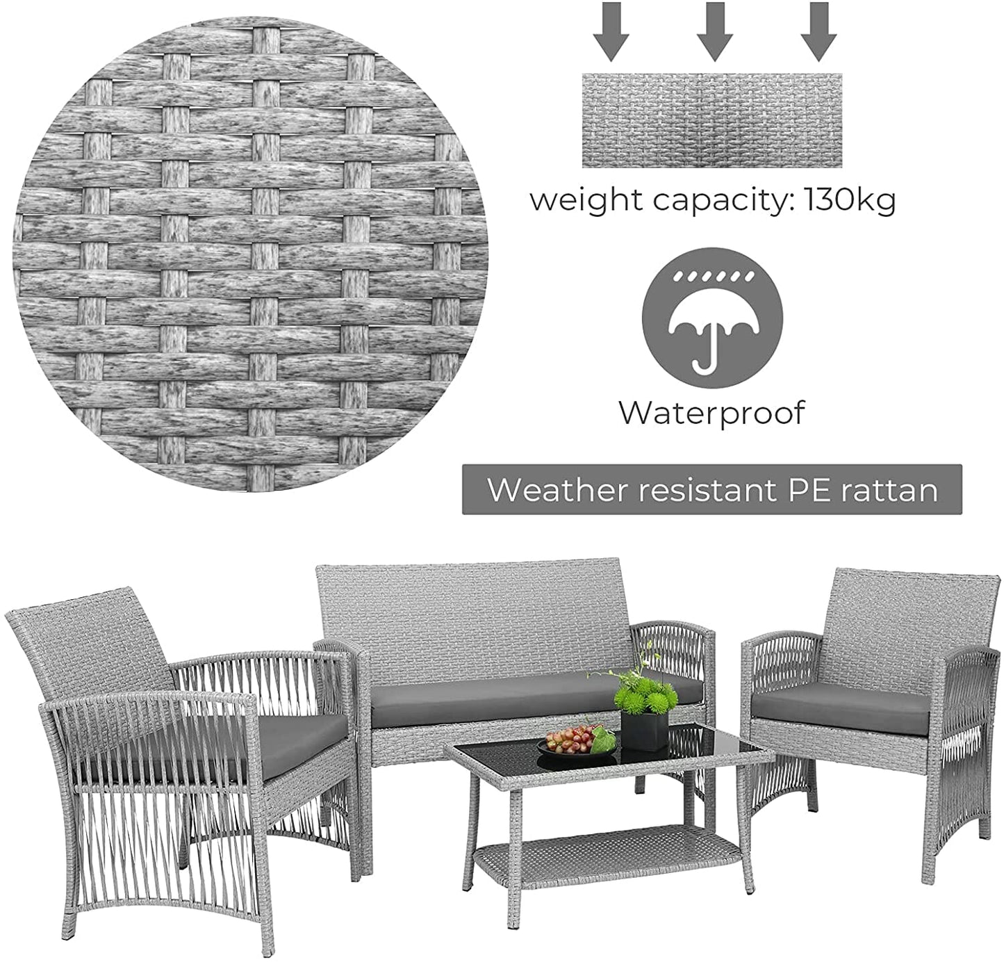 4pcs Garden Lounge Set with Cushions Glass Table Manwatstore