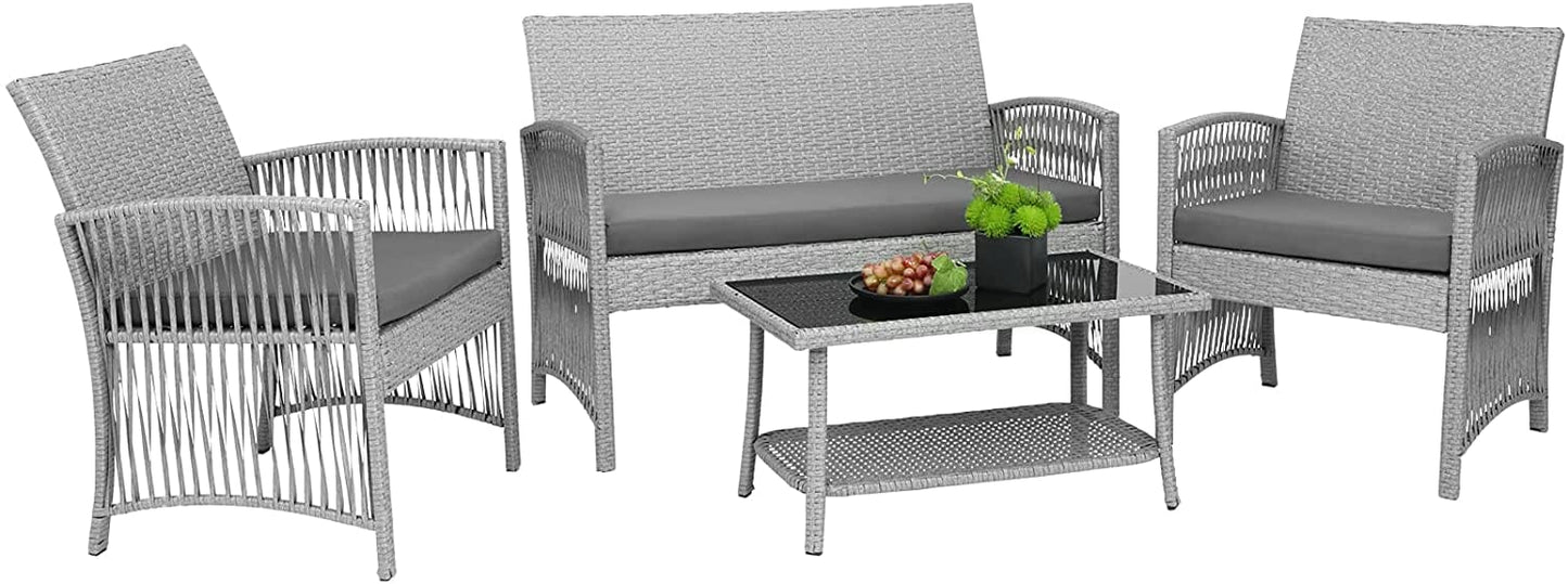 4pcs Garden Lounge Set with Cushions Glass Table Manwatstore