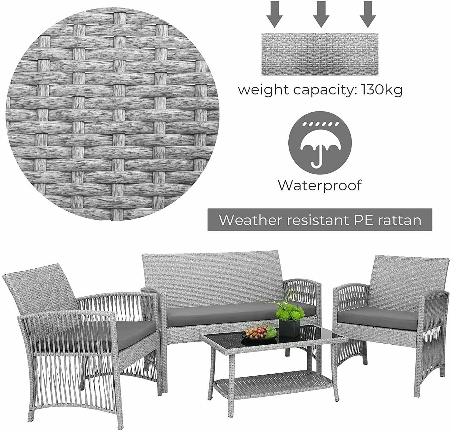 4pcs Garden Lounge Set with Cushions Glass Table Manwatstore