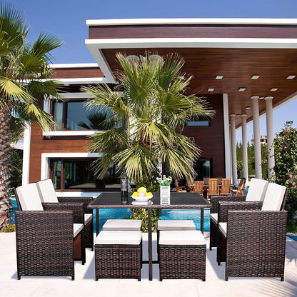 9 Piece Rattan Garden Furniture | Brown Outdoor Sofa Set Manwatstore