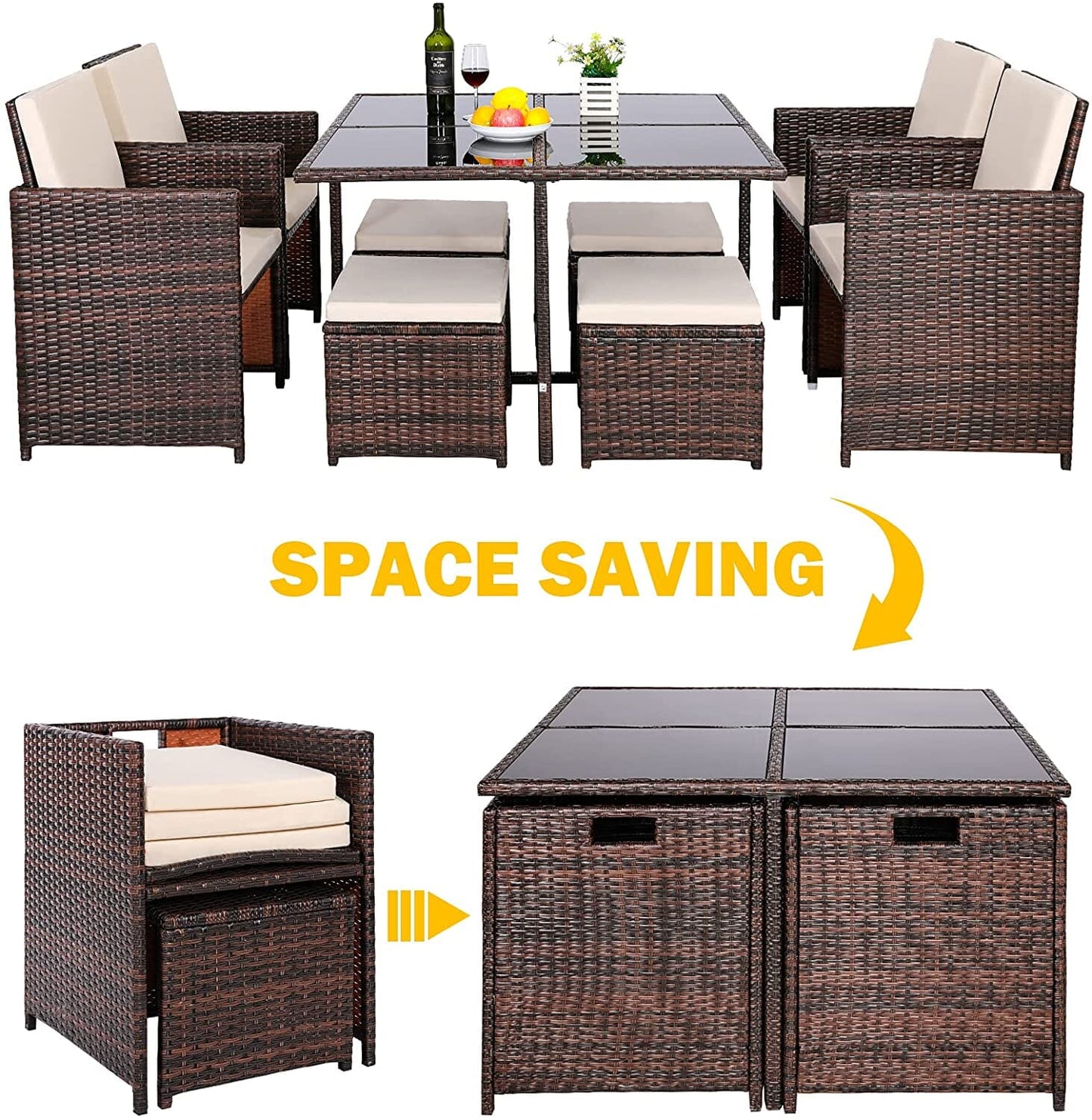 9 Piece Rattan Garden Furniture | Brown Outdoor Sofa Set Manwatstore