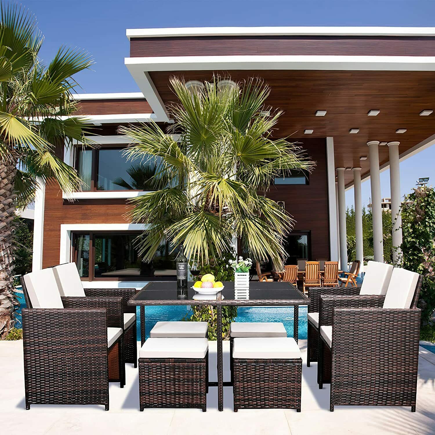 9 Piece Rattan Garden Furniture | Brown Outdoor Sofa Set Manwatstore