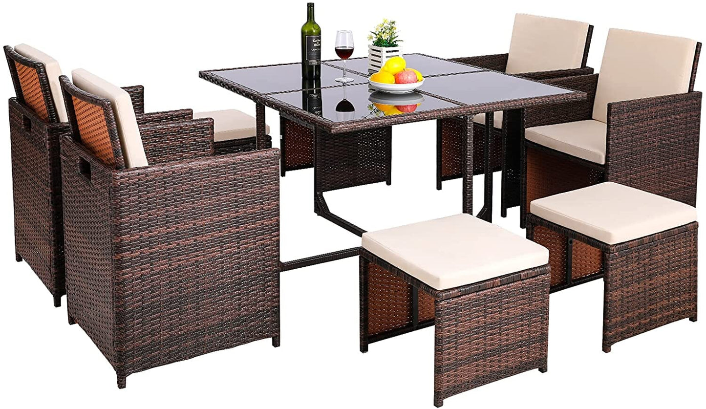 9 Piece Rattan Garden Furniture | Brown Outdoor Sofa Set Manwatstore
