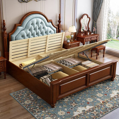 American Style Solid Wood Double Bed With Genuine Soft Leather Beds &amp; Bed Frames Manwatstore