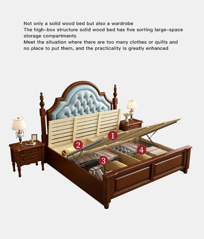 American Style Solid Wood Double Bed With Genuine Soft Leather Beds &amp; Bed Frames Manwatstore
