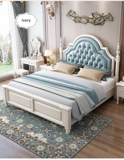 American Style Solid Wood Double Bed With Genuine Soft Leather Beds &amp; Bed Frames Manwatstore