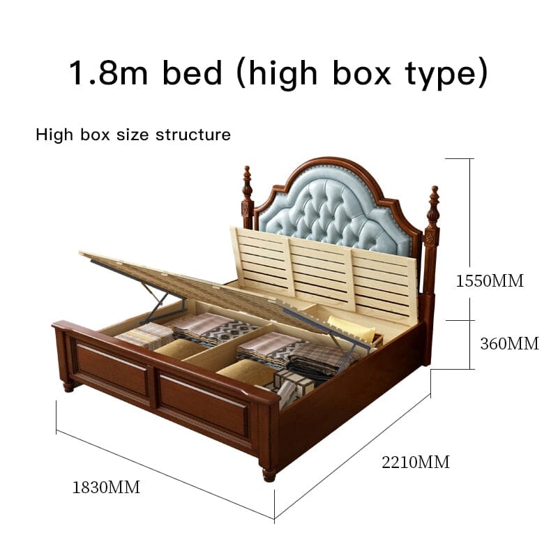 American Style Solid Wood Double Bed With Genuine Soft Leather Beds &amp; Bed Frames Manwatstore