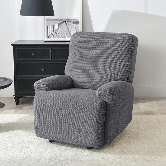 British Elegance: 4-Piece Jacquard Recliner Cover with Side Pocket Recliner Cover Manwatstore