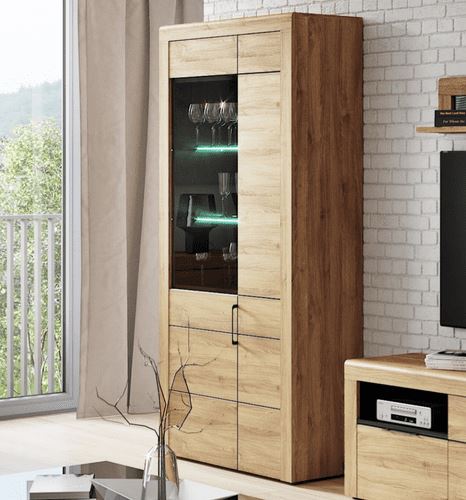 Camar Large Oak Effect 2 Door Display Cabinet Cabinet Manwatstore