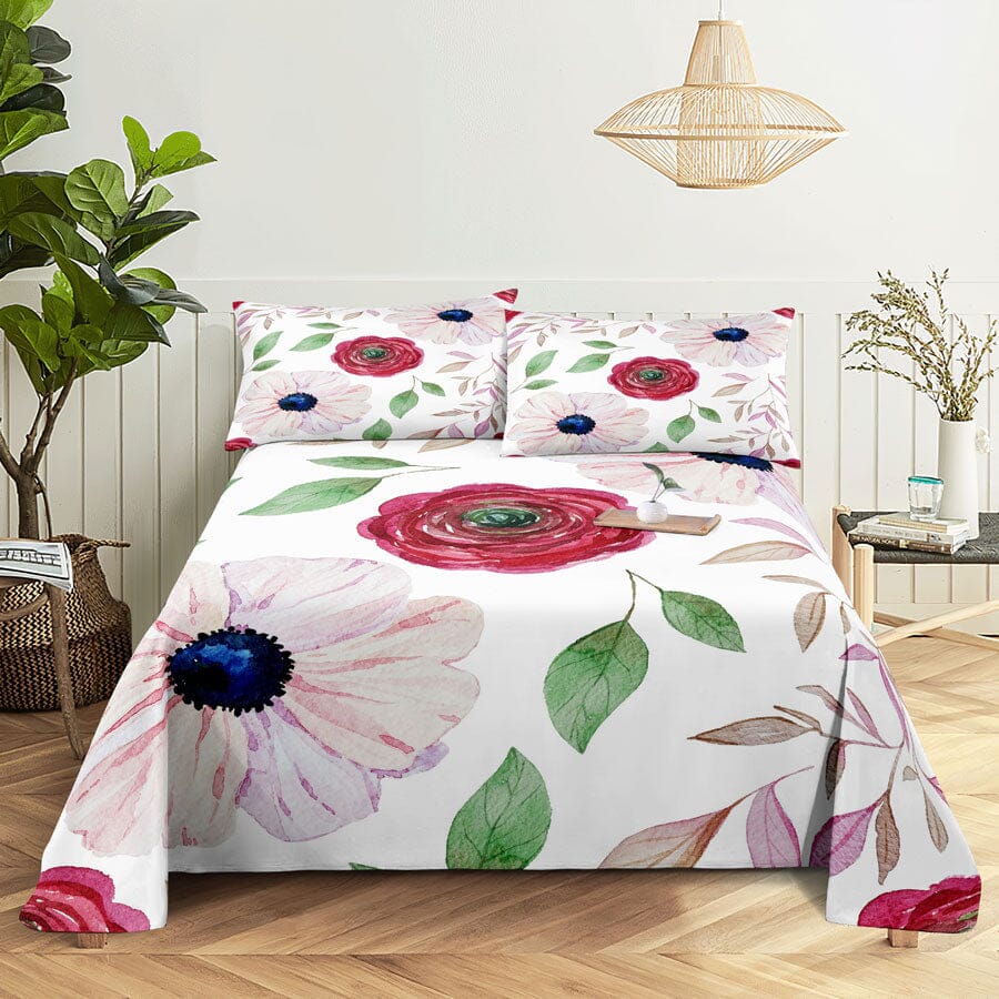 Floral Bed Sheet Set | Pillowcase Bedding Linens| Full Single Size for Bedroom Manwatstore