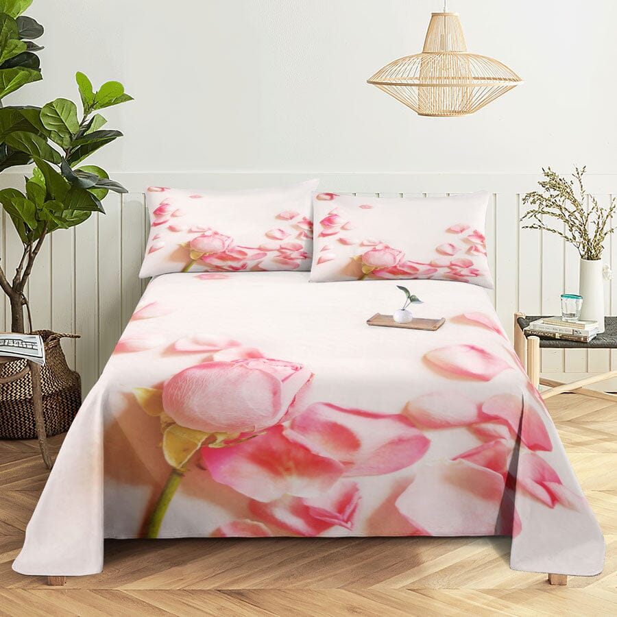 Floral Bed Sheet Set | Pillowcase Bedding Linens| Full Single Size for Bedroom Manwatstore