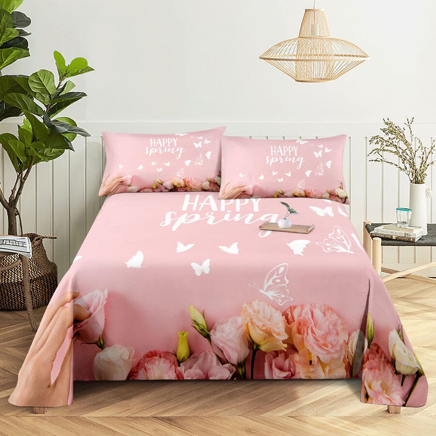 Floral Bed Sheet Set | Pillowcase Bedding Linens| Full Single Size for Bedroom Manwatstore