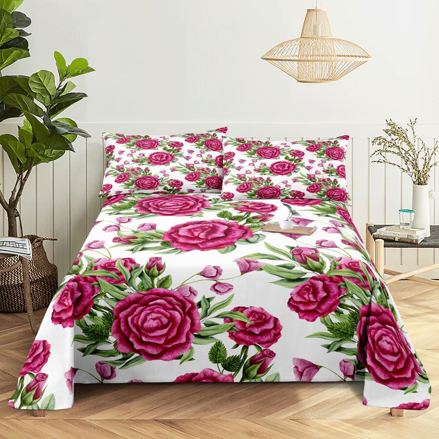 Floral Bed Sheet Set | Pillowcase Bedding Linens| Full Single Size for Bedroom Manwatstore