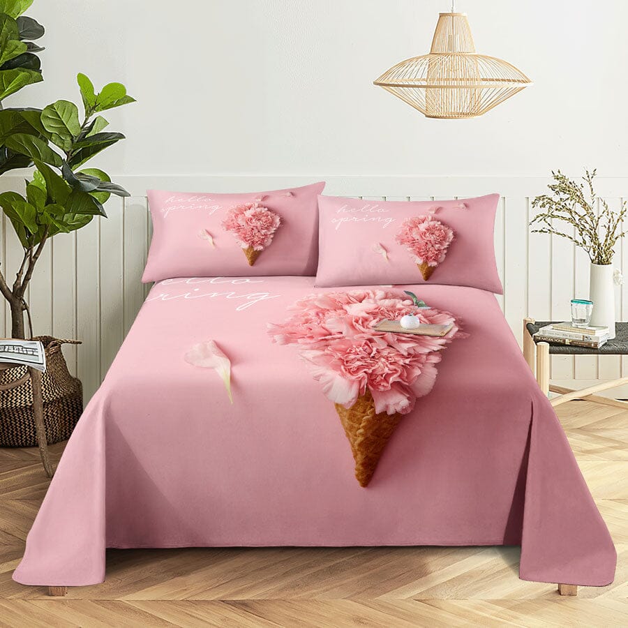 Floral Bed Sheet Set | Pillowcase Bedding Linens| Full Single Size for Bedroom Manwatstore