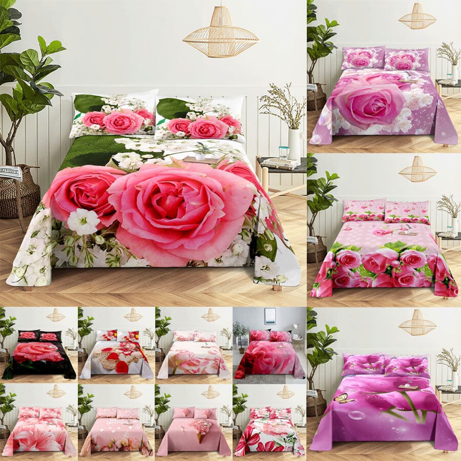 Floral Bed Sheet Set | Pillowcase Bedding Linens| Full Single Size for Bedroom Manwatstore