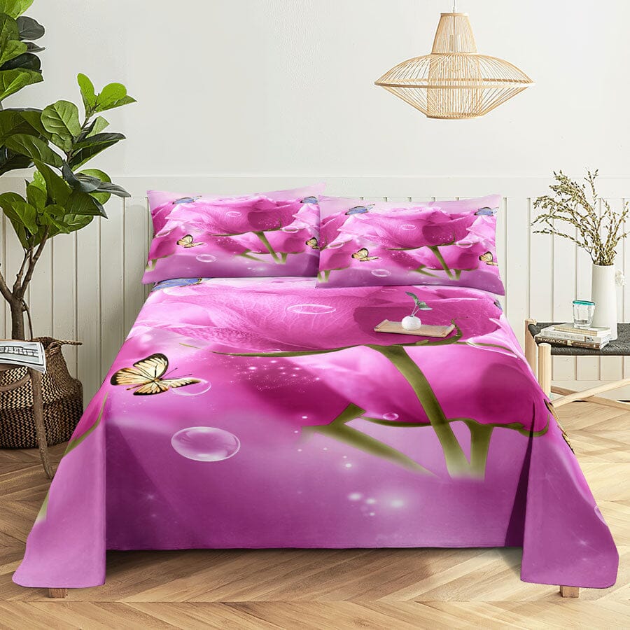 Floral Bed Sheet Set | Pillowcase Bedding Linens| Full Single Size for Bedroom Manwatstore