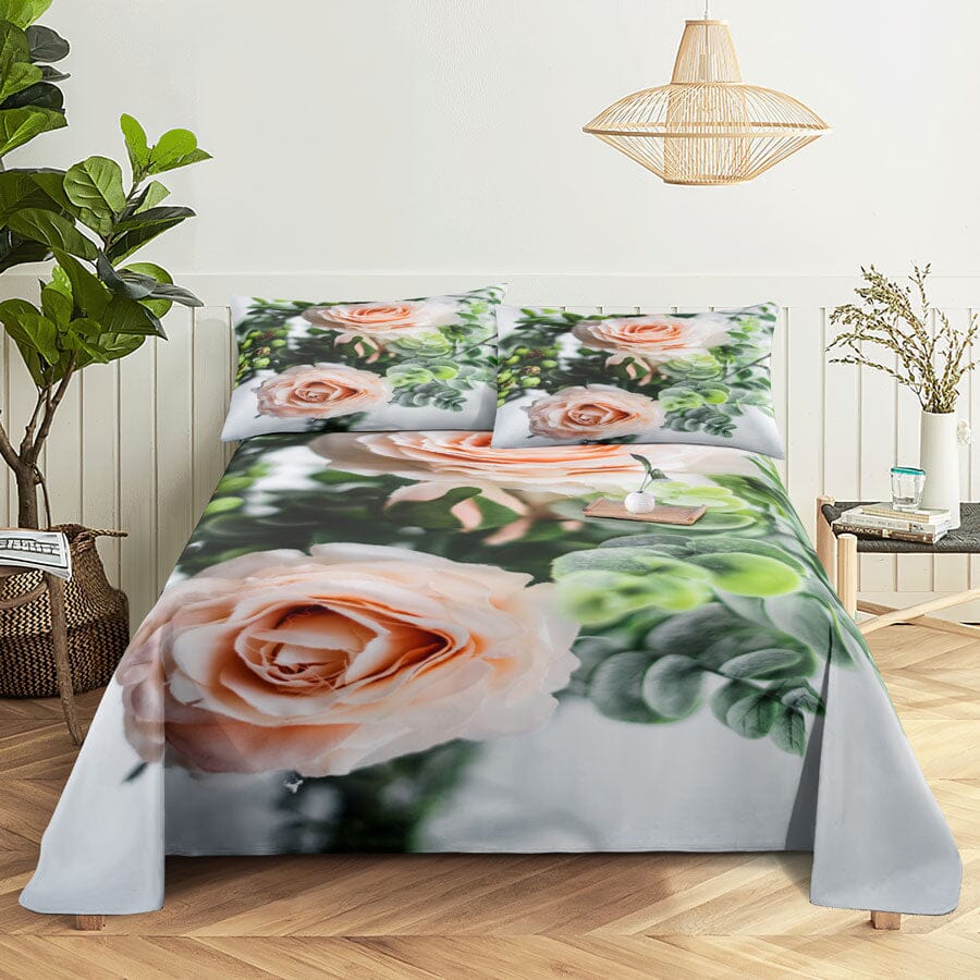Floral Bed Sheet Set | Pillowcase Bedding Linens| Full Single Size for Bedroom Manwatstore