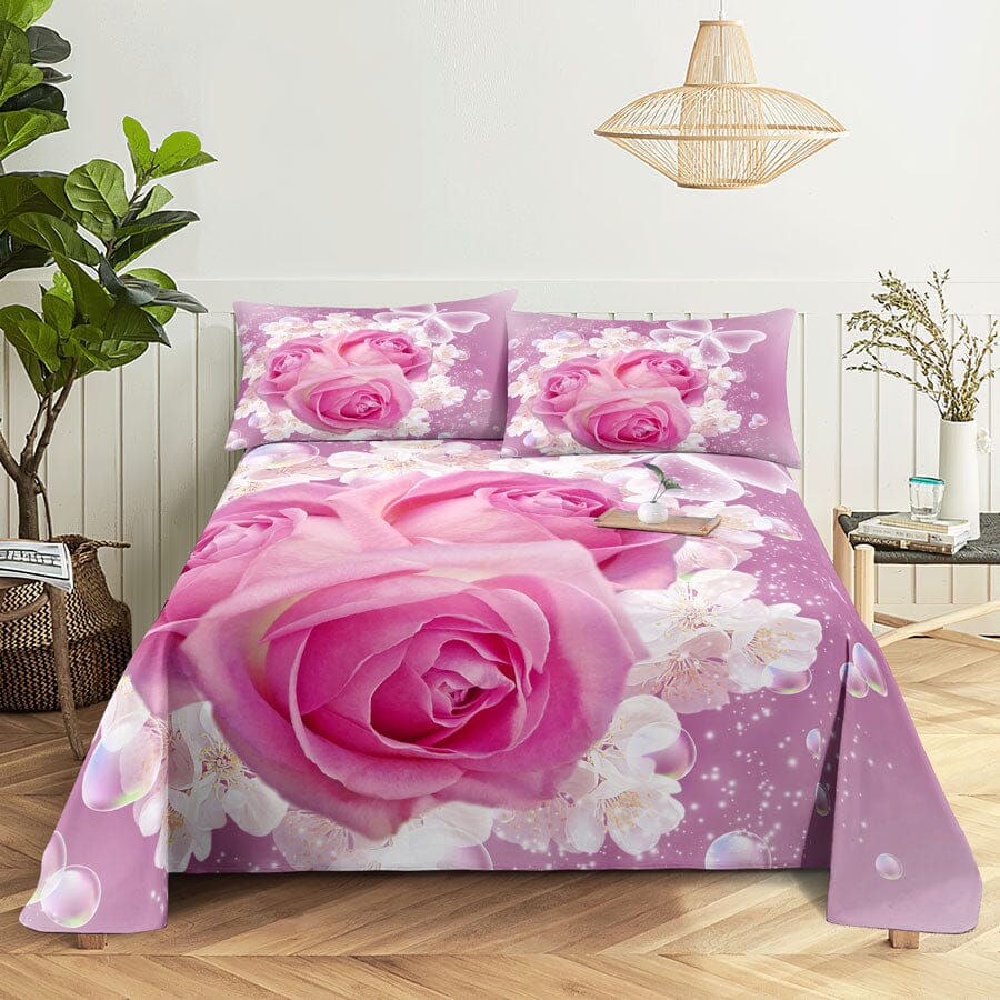 Floral Bed Sheet Set | Pillowcase Bedding Linens| Full Single Size for Bedroom Manwatstore