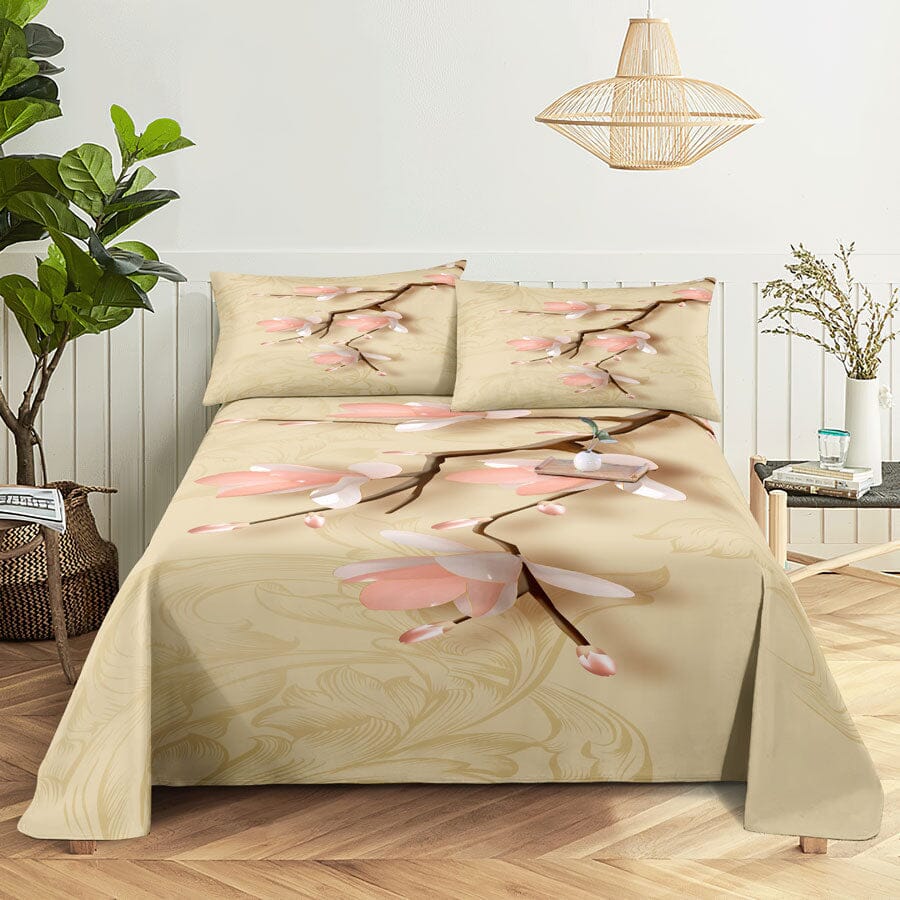 Floral Bed Sheet Set | Pillowcase Bedding Linens| Full Single Size for Bedroom Manwatstore