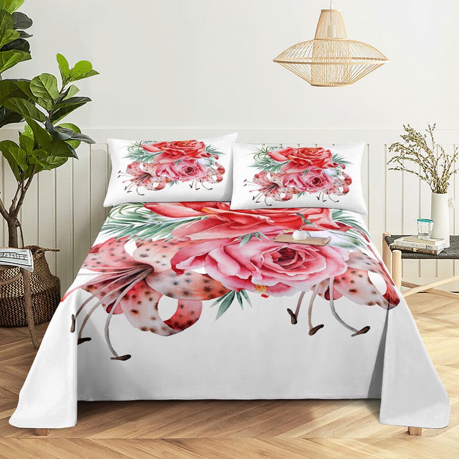 Floral Bed Sheet Set | Pillowcase Bedding Linens| Full Single Size for Bedroom Manwatstore