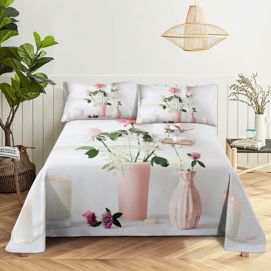 Floral Bed Sheet Set | Pillowcase Bedding Linens| Full Single Size for Bedroom Manwatstore