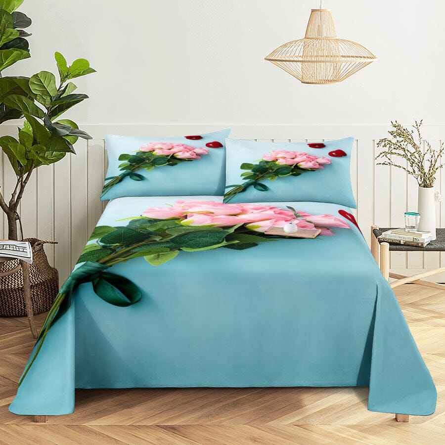 Floral Bed Sheet Set | Pillowcase Bedding Linens| Full Single Size for Bedroom Manwatstore