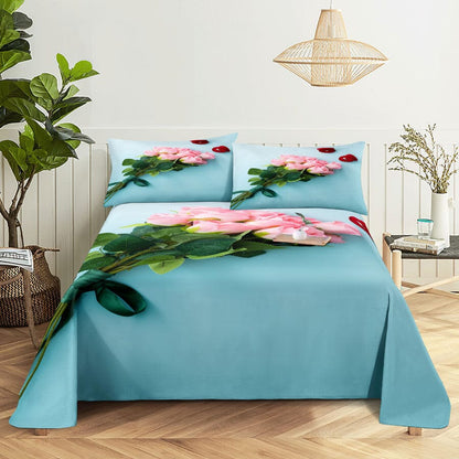 Floral Bed Sheet Set | Pillowcase Bedding Linens| Full Single Size for Bedroom Manwatstore